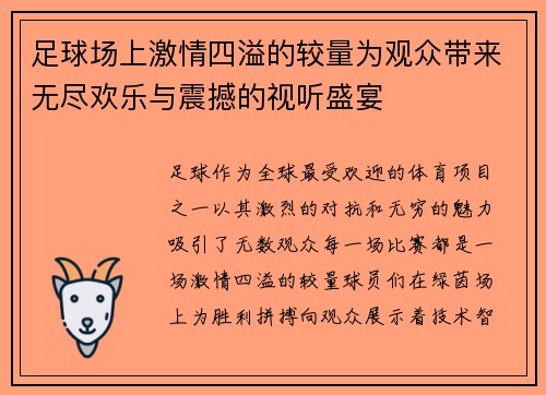 足球场上激情四溢的较量为观众带来无尽欢乐与震撼的视听盛宴